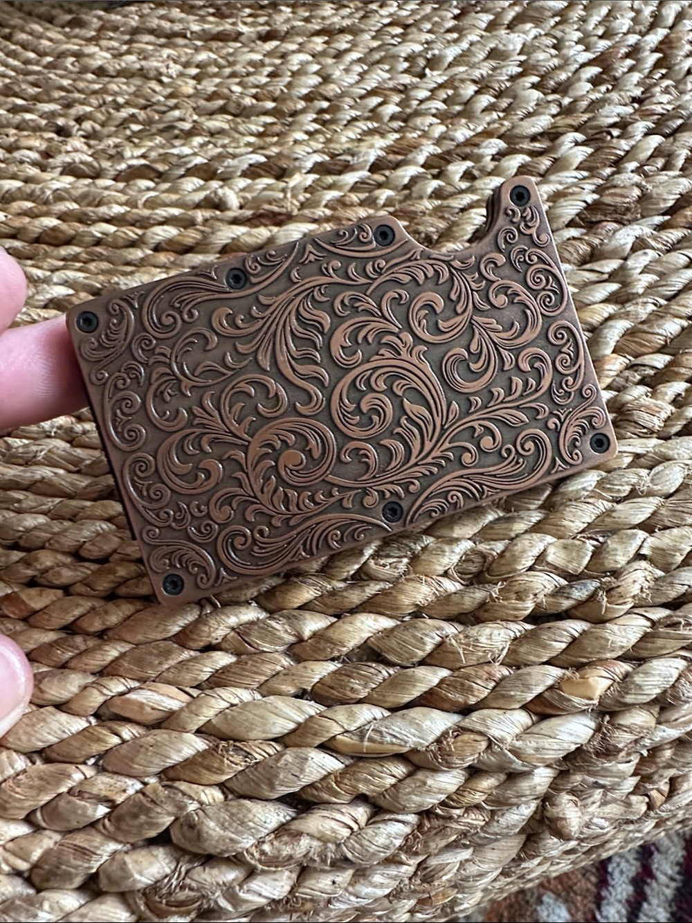 Engraved Copper-Tone Slim Card Wallet - Men's Accessory